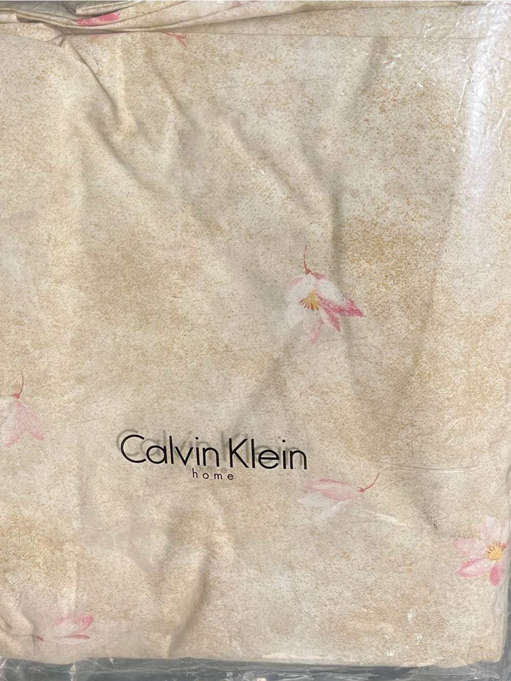 Calvin Klein Duvet Cover*w delicate Asian Pink Cherry blossom Accents On Beige
